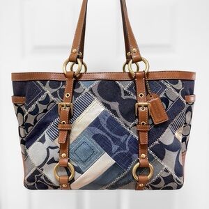 Coach Denim Patchwork Limited Edition Gallery Tote Leather Trim